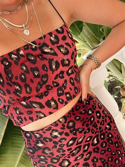 Midi Boy Leopar Desen Saten Etek Bordo