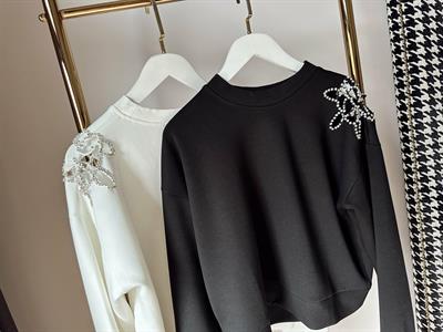 Omuz Detayı Taşlı Tasarım Modal Sweat Siyah