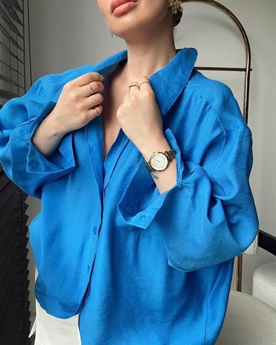Oversize Gömlek Saks / Turuncu / Krem