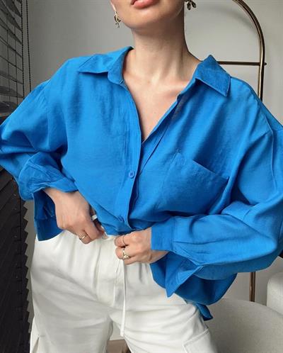 Oversize Gömlek Saks / Turuncu / Krem
