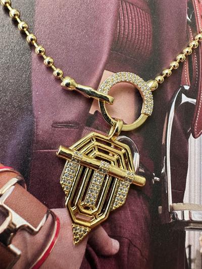 Premium Seri Taşlı Halka Şövalye Kolye Gold