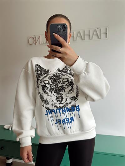 Sırt Fermuarlı ve Zımba Baskı Detaylı Sweatshirt