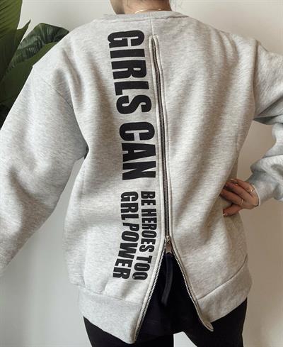 Sloganlı Fermuar Detaylı Sweatshirt