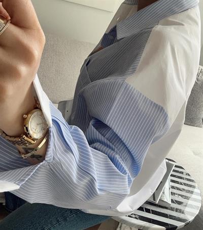 Taş Baskılı Oversize Gömlek Blue