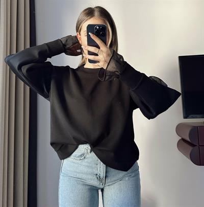 Tül Mixli Modal Sweat Siyah