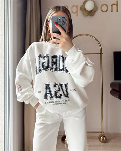 USA Baskılı Sweatshirt Oversize