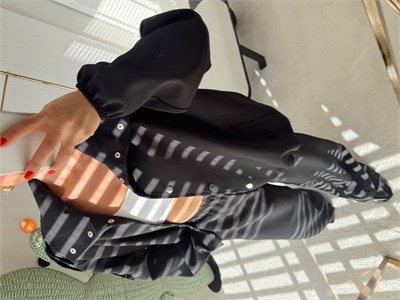 Apoletli Bomber Ceket ve Bol Paça Pantolon Takım Siyah