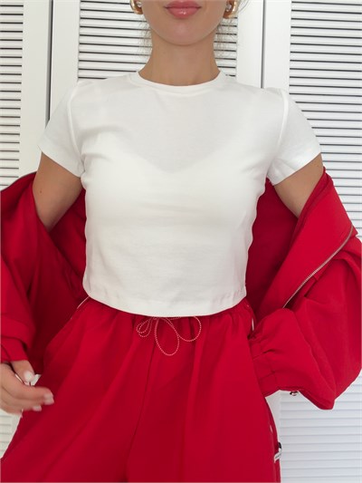 Basic Pamuklu Crop T-shirt Ekru / Kahve / Kırmızı / Siyah
