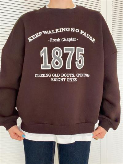 Baskı Detaylı Basic Tshirt Birleşik Sweat Kahverengi
