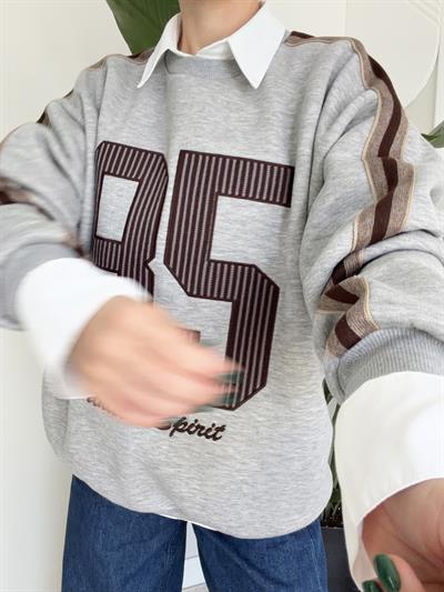 Baskı Detaylı Oversize Sweat Gri 