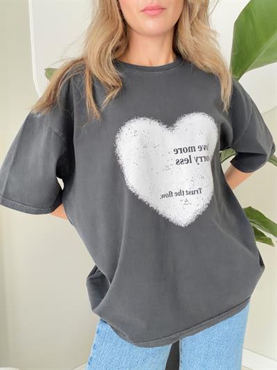 Baskı Detaylı Oversize Tshirt Füme 