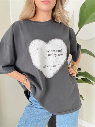 Baskı Detaylı Oversize Tshirt Füme 