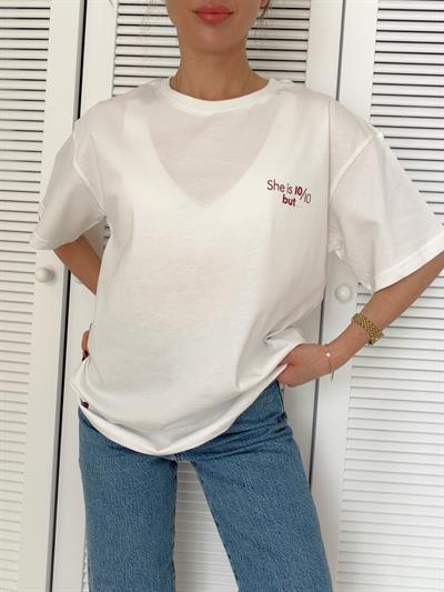 Baskı Detaylı Oversize Tshirt Kalpli