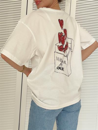 Baskı Detaylı Oversize Tshirt Kalpli