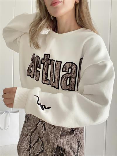 Baskı Detaylı Sweatshirt Ekru ACTUAL
