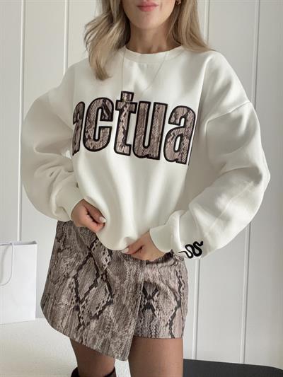 Baskı Detaylı Sweatshirt Ekru ACTUAL