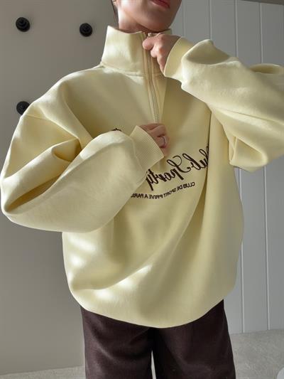Baskı Detaylı Sweatshirt Oversize Sarı