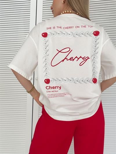 Baskı Detaylı Tshirt Ekru CHERRY