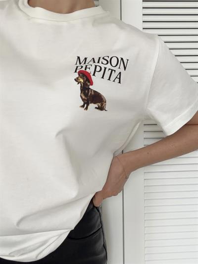 Baskı Detaylı Tshirt Ekru PARISIAN