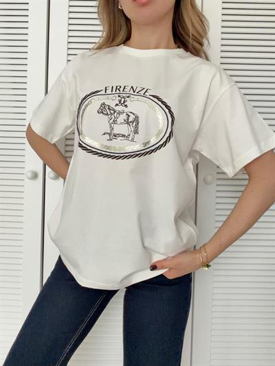 Baskı Detaylı Tshirt FIRENZE Ekru