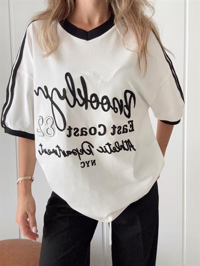 Baskılı Oversize Tshirt Ekru 