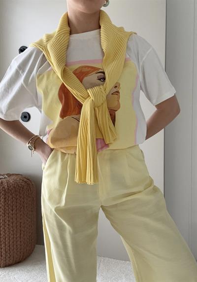 Baskılı Oversize Tshirt Sarı 