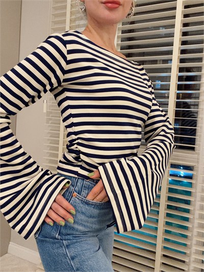 Beli Lastikli Body Çizgili Lacivert
