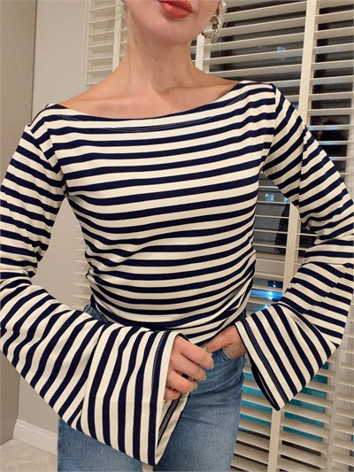 Beli Lastikli Body Çizgili Lacivert