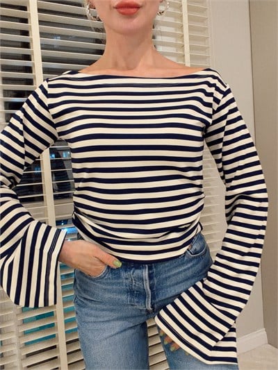 Beli Lastikli Body Çizgili Lacivert