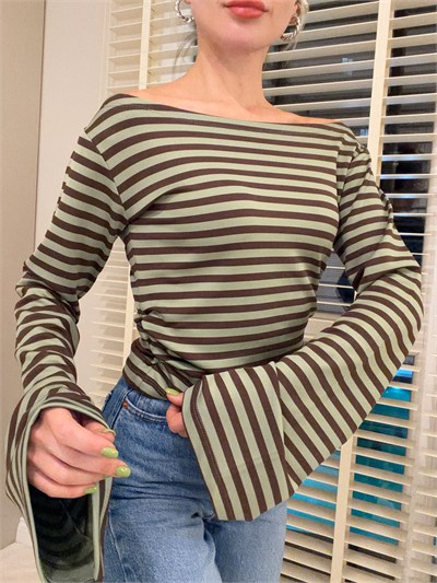 Beli Lastikli Body Çizgili Yeşil