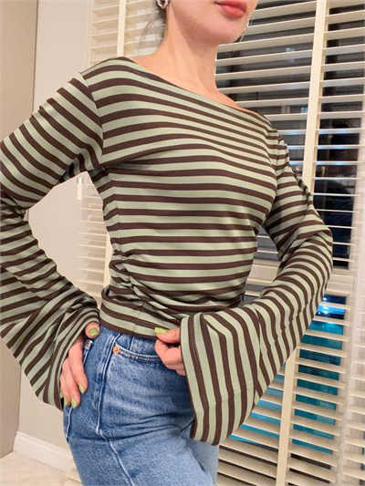 Beli Lastikli Body Çizgili Yeşil