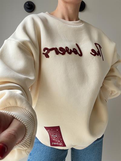 Boncuk Detaylı Oversize Sweat Krem
