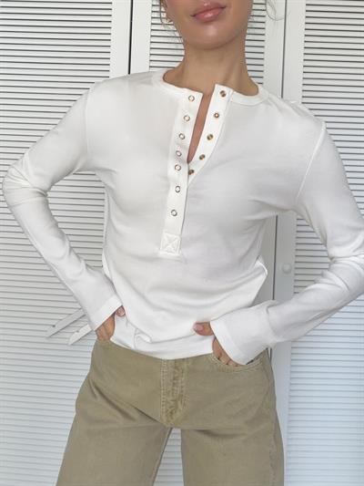 Çıtçıtlı Uzun Kollu Top Ekru