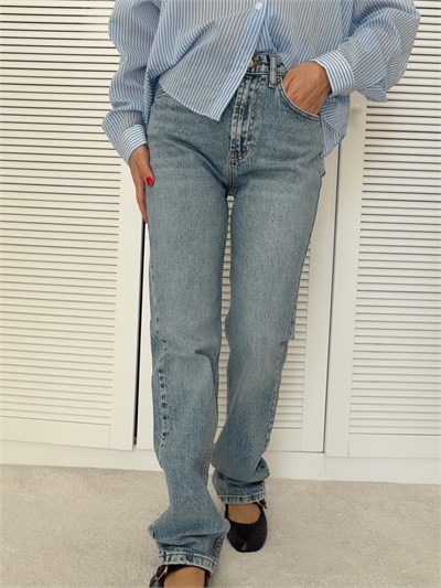 Classic Cut Mavi Jean Pantolon Yüksek Bel