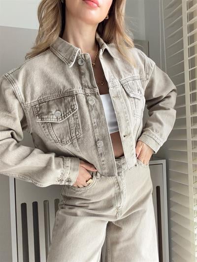 Crop Kot Ceket Açık Haki