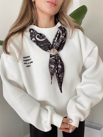 Fular Detaylı Sweatshirt Ekru