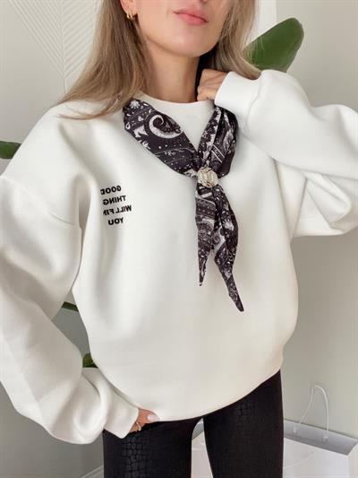 Fular Detaylı Sweatshirt Ekru