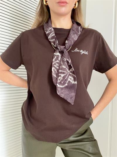 Fular Detaylı Tshirt Oversize Kahverengi