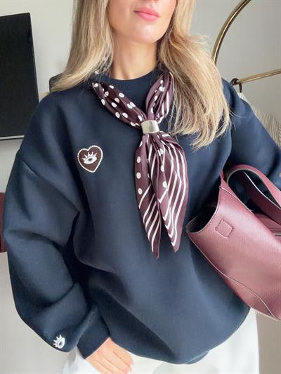 Fularlı ve Göz Baskı Detaylı Sweat Lacivert