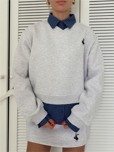 Gömlek Detaylı Birleşik Sweatshirt Gri