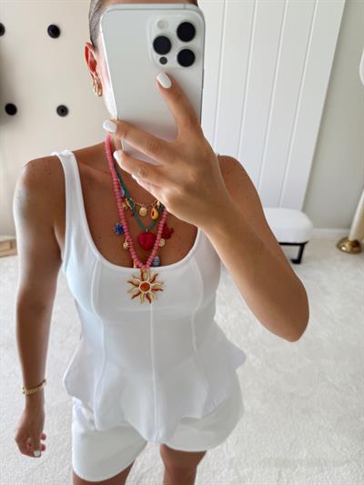 Kalın Askılı Peplum Top Beyaz 