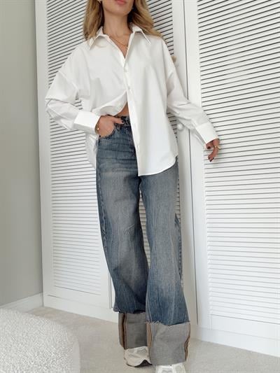 Katlı Paça Detaylı Jean Pantolon