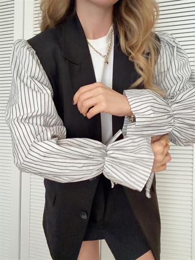 Kolları Gömlek Detaylı Blazer Ceket 