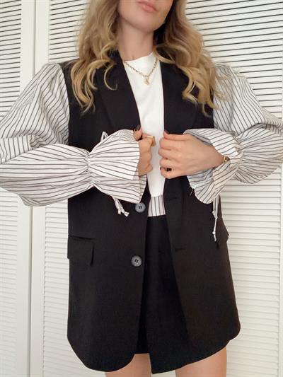 Kolları Gömlek Detaylı Blazer Ceket 