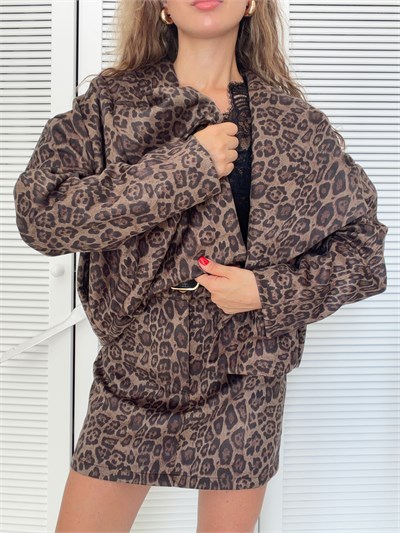 Leopar Desenli Oversize Ceket 
