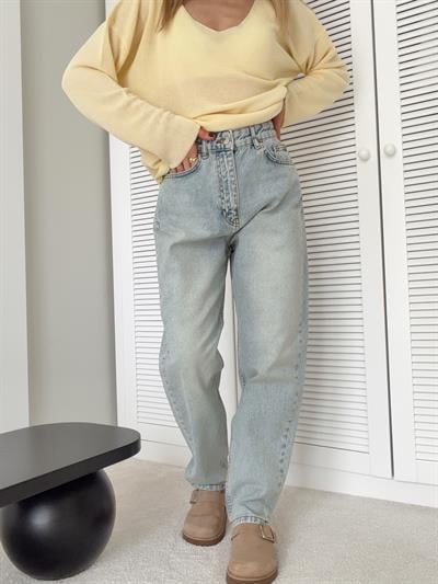 Mom Jean Denim Pantolon Buz Mavisi