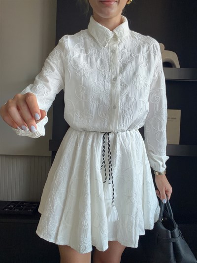 Nakış Detaylı Elbise Ekru