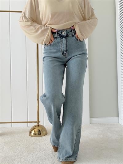 Örgü Bandana Detaylı Denim Pantolon 
