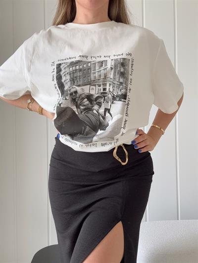 Oversize Baskılı Tshirt Ekru 