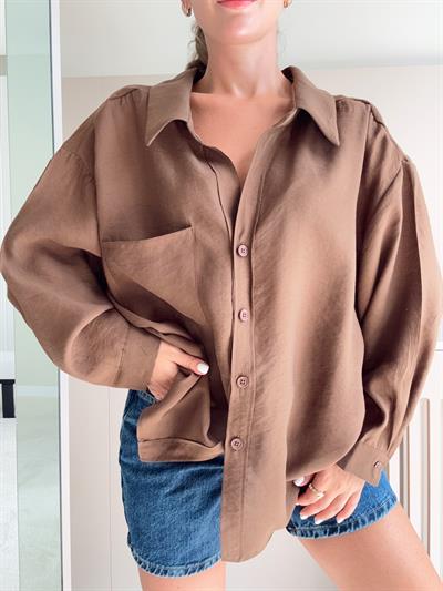 Oversize Düğmeli Gömlek Kahverengi